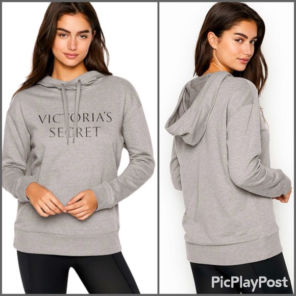 Victoria's Secret Essential LOGO Pull Over Relaxed Hoodie Gray Sweaty NWOT XS S - Picture 1 of 12